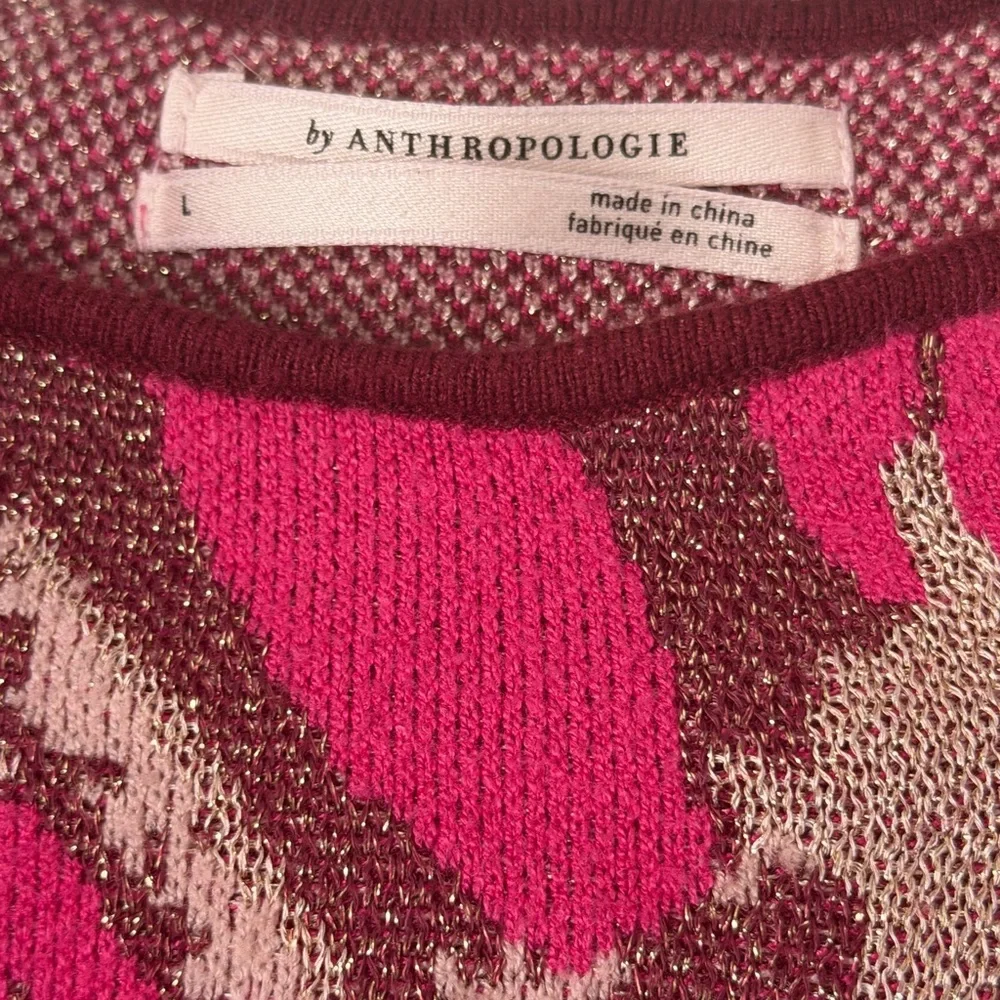 Anthropologie Pink and Brown Leaf Print Sweater - Picture 4 of 8